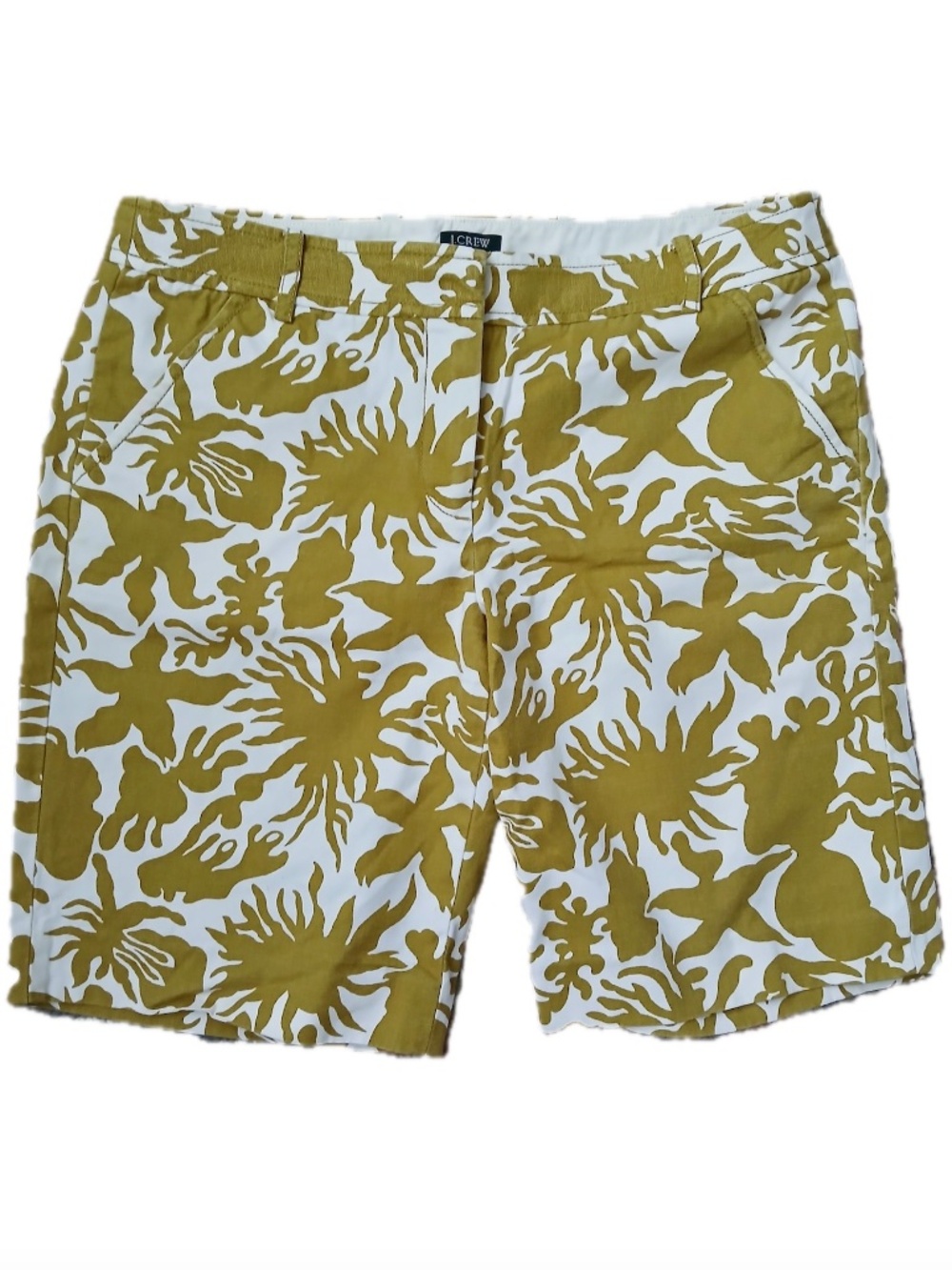 J. Crew City Fit Chino Shorts size 6 mustard yellow tropical print